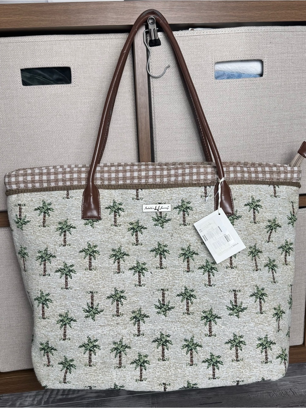 NWT Isabella’s Journey Palm Tree Large Tote with Brown Handles
